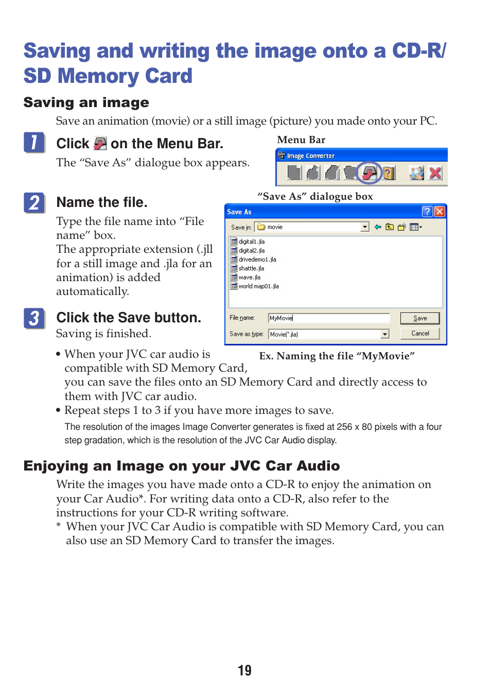 Saving to a cd-r / sd card | JVC KD-LHX550 User Manual | Page 73 / 86