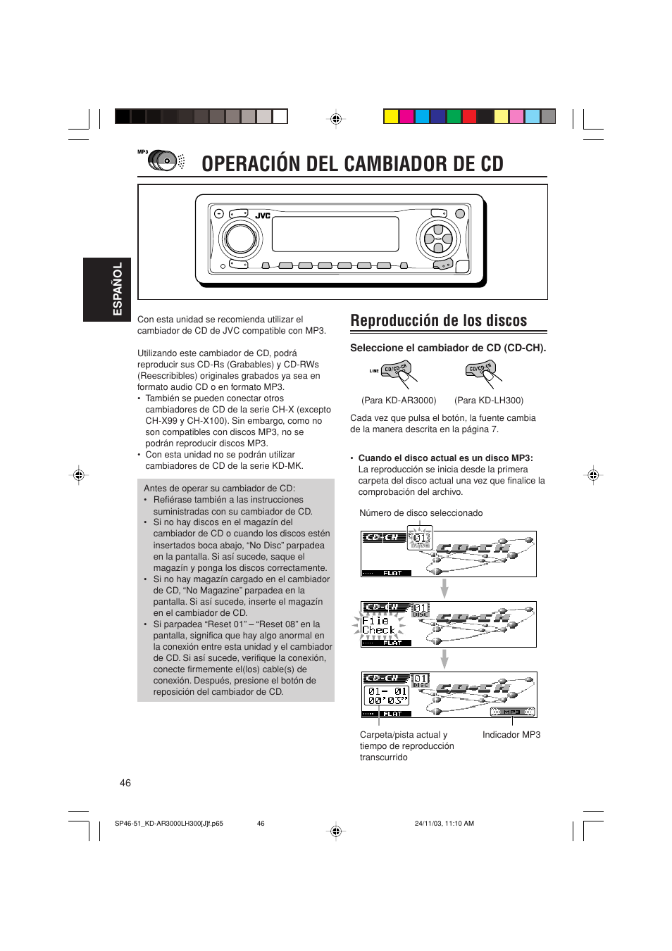 Operación del cambiador de cd, Reproducción de los discos | JVC GET0201-001A User Manual | Page 102 / 171