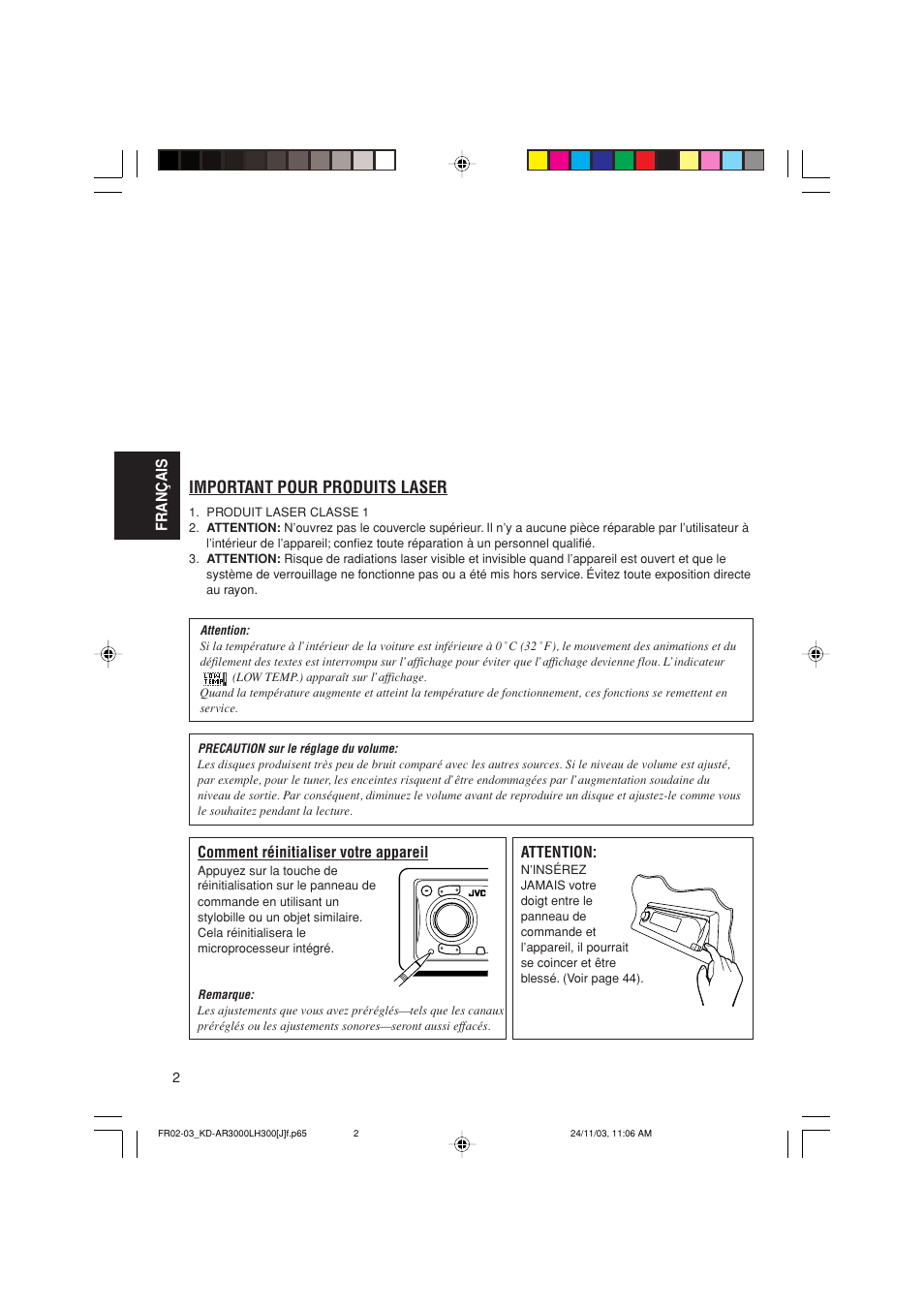Important pour produits laser | JVC GET0201-001A User Manual | Page 114 / 171