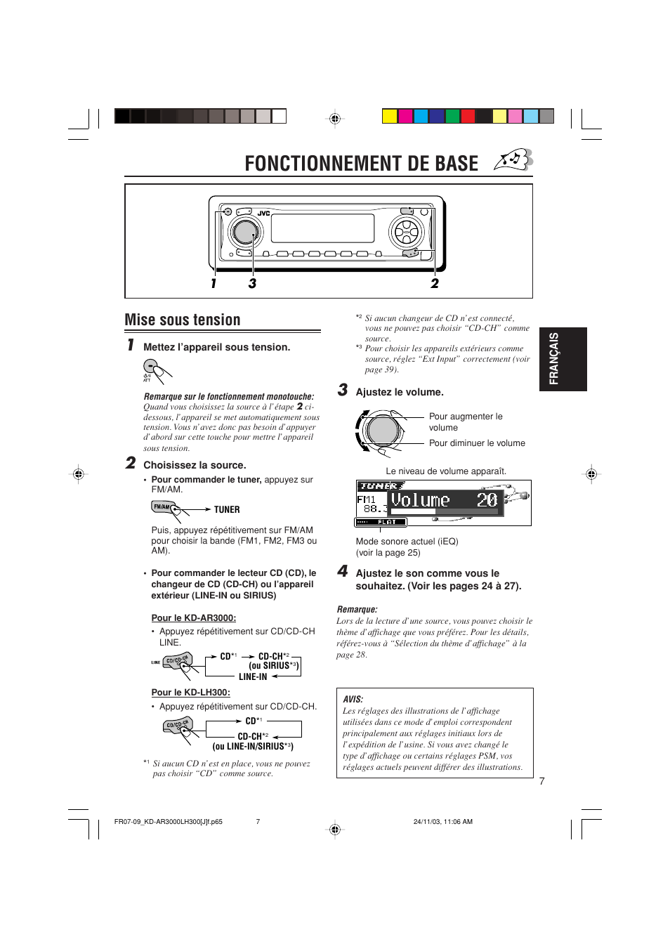 Fonctionnement de base, Mise sous tension 1 | JVC GET0201-001A User Manual | Page 119 / 171