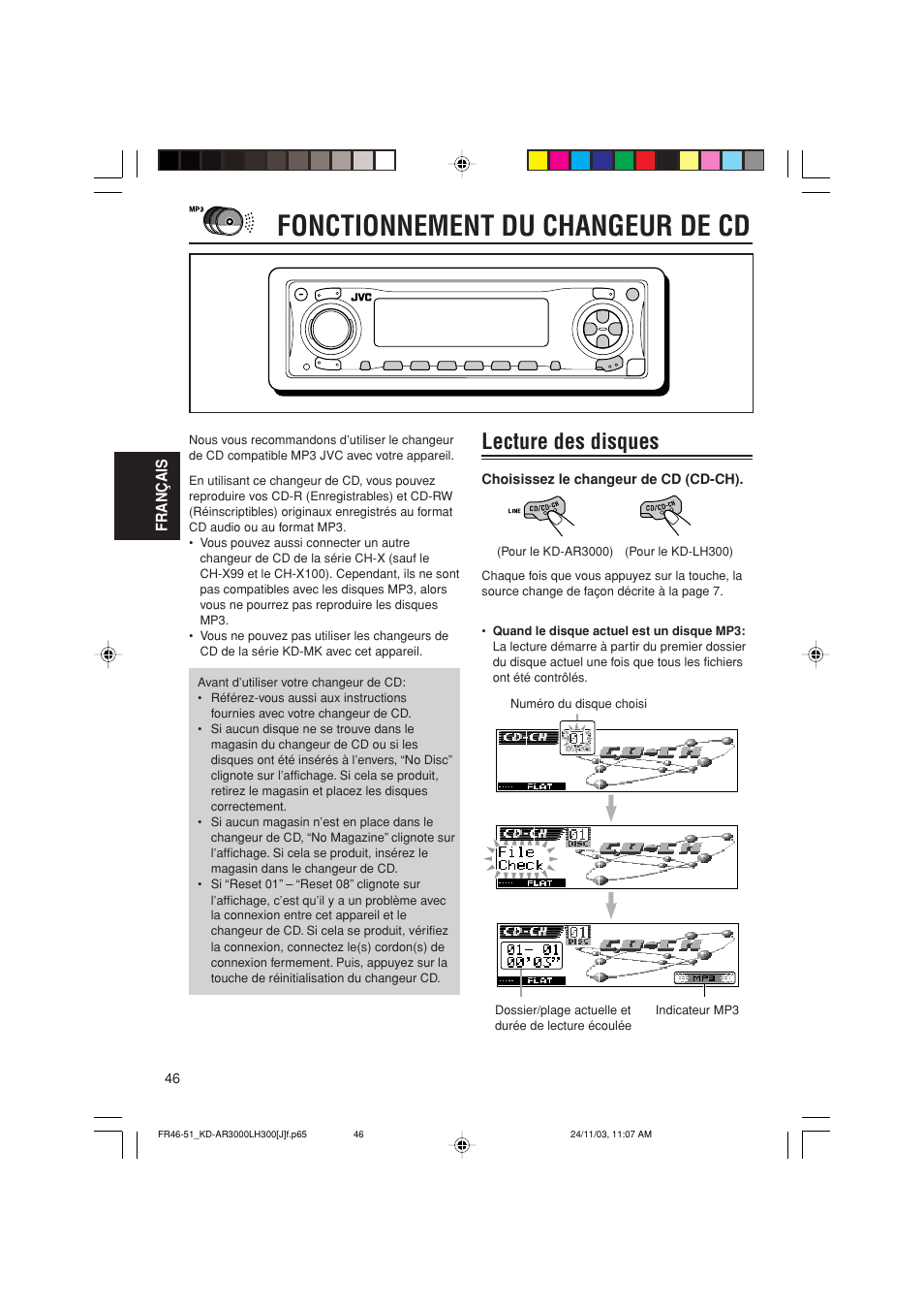 Fonctionnement du changeur de cd, Lecture des disques | JVC GET0201-001A User Manual | Page 158 / 171