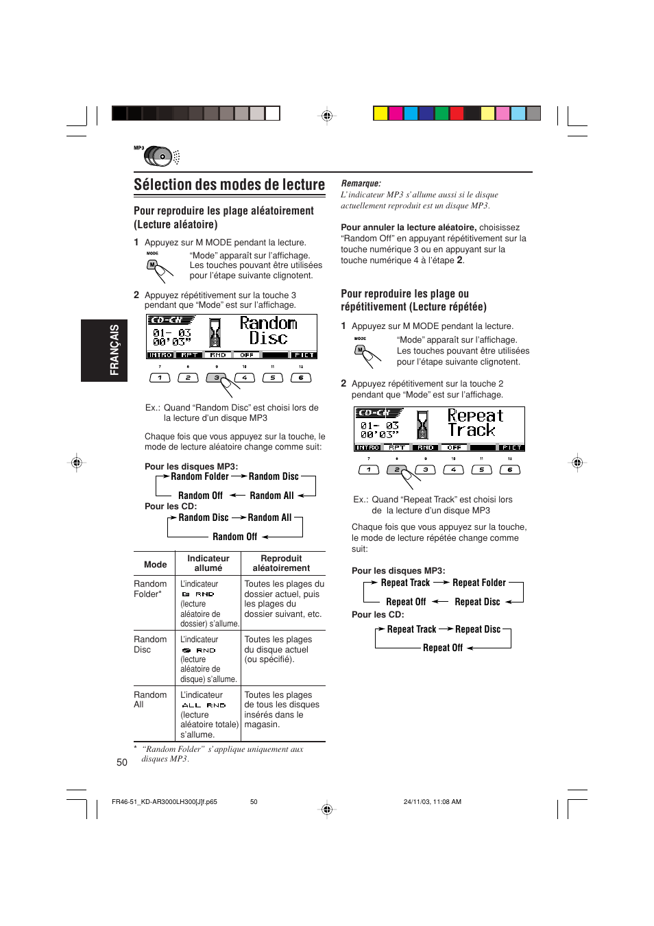 Sélection des modes de lecture | JVC GET0201-001A User Manual | Page 162 / 171