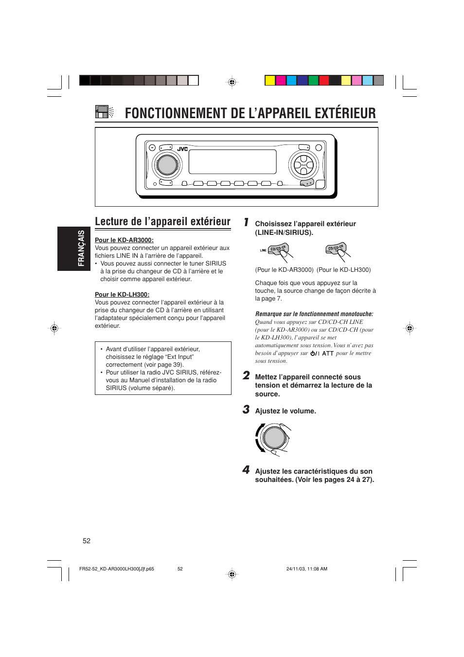 Fonctionnement de l’appareil extérieur, Lecture de l’appareil extérieur | JVC GET0201-001A User Manual | Page 164 / 171