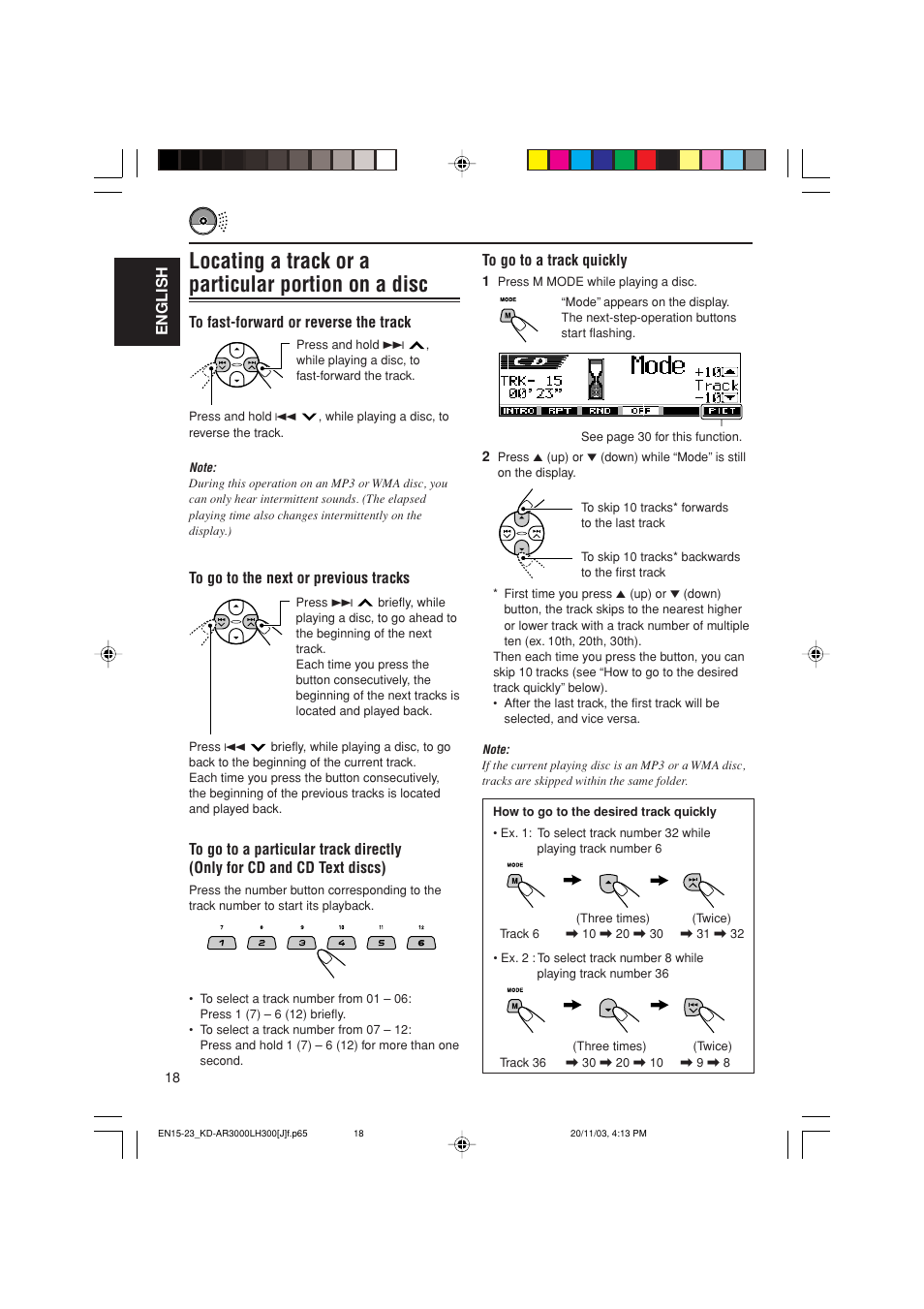 Locating a track or a particular portion on a disc, English to go to a track quickly | JVC GET0201-001A User Manual | Page 18 / 171