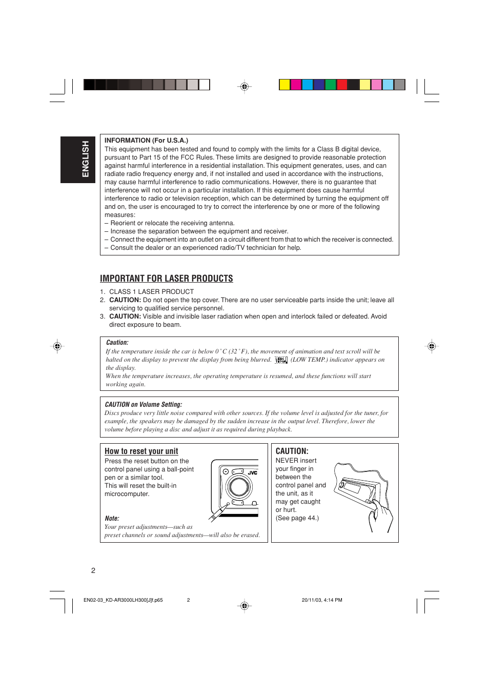 Important for laser products | JVC GET0201-001A User Manual | Page 2 / 171