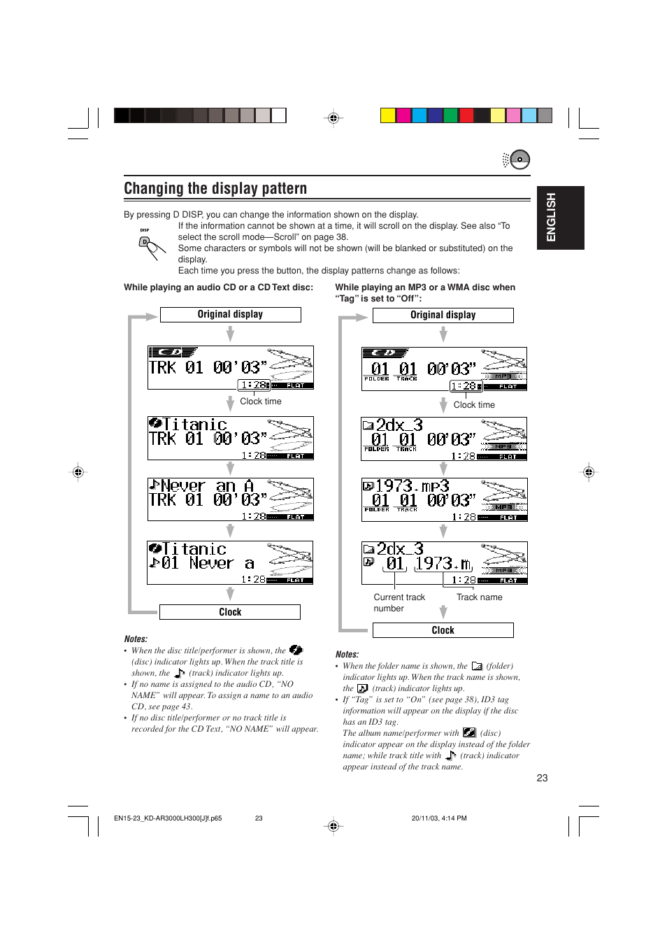 Changing the display pattern, English | JVC GET0201-001A User Manual | Page 23 / 171