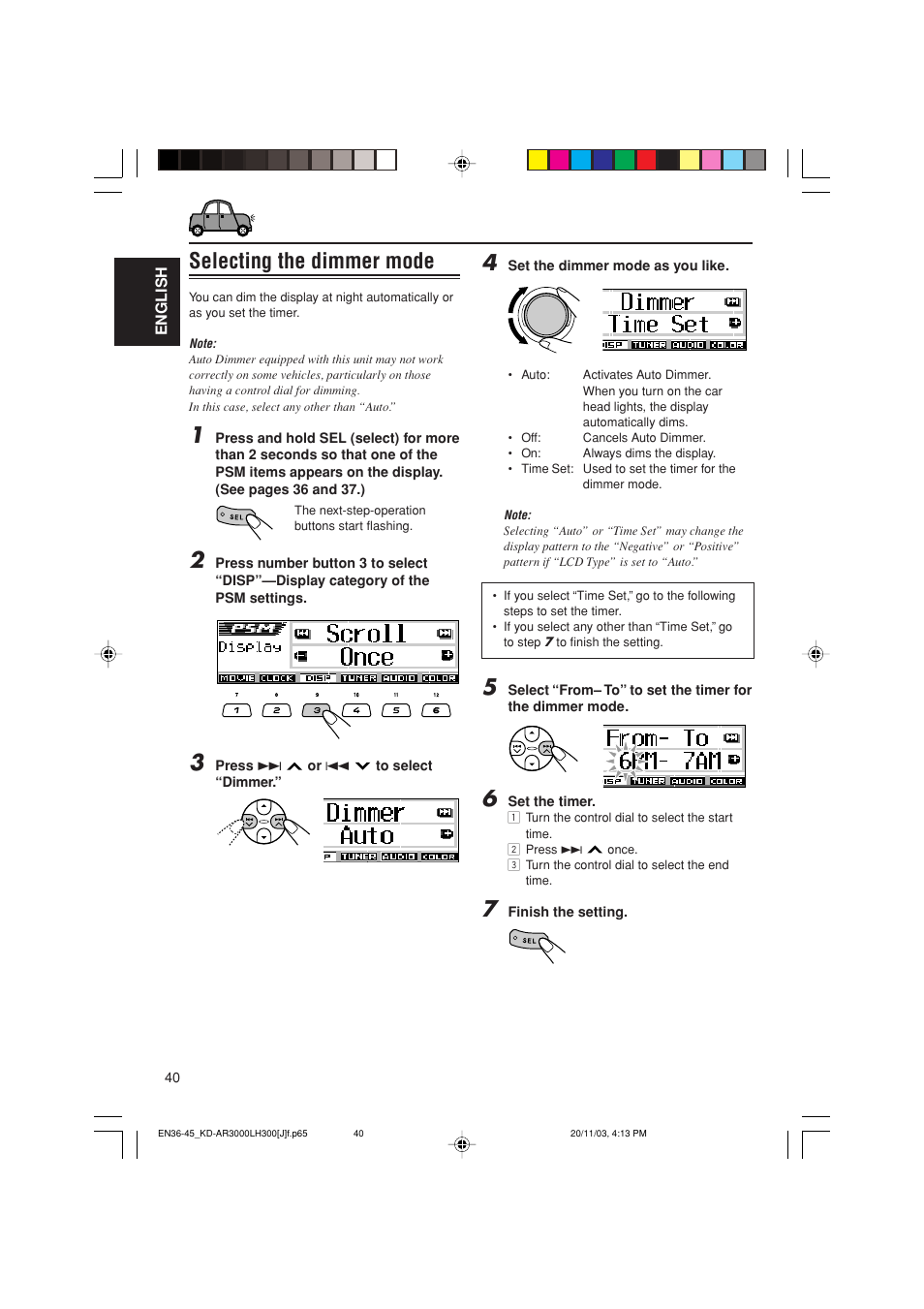 Selecting the dimmer mode | JVC GET0201-001A User Manual | Page 40 / 171