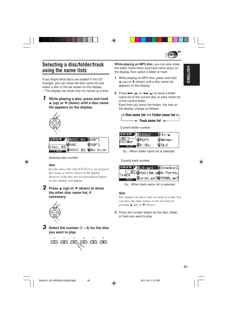 Selecting a disc/folder/track using the name lists | JVC GET0201-001A User Manual | Page 49 / 171