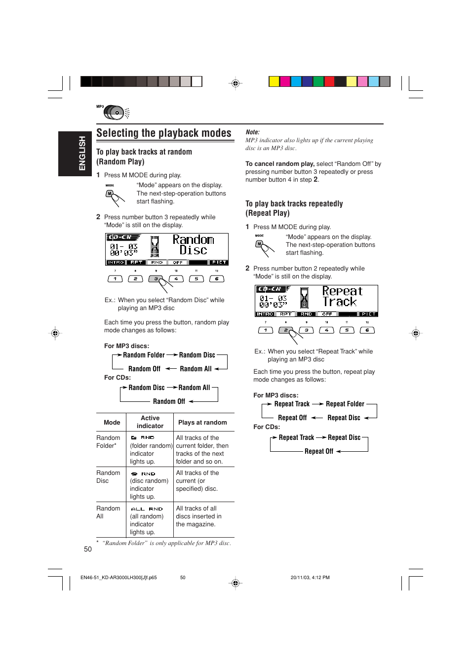 Selecting the playback modes | JVC GET0201-001A User Manual | Page 50 / 171