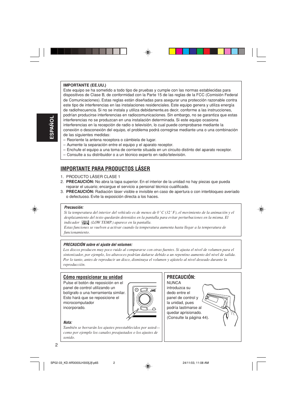 Importante para productos láser | JVC GET0201-001A User Manual | Page 58 / 171