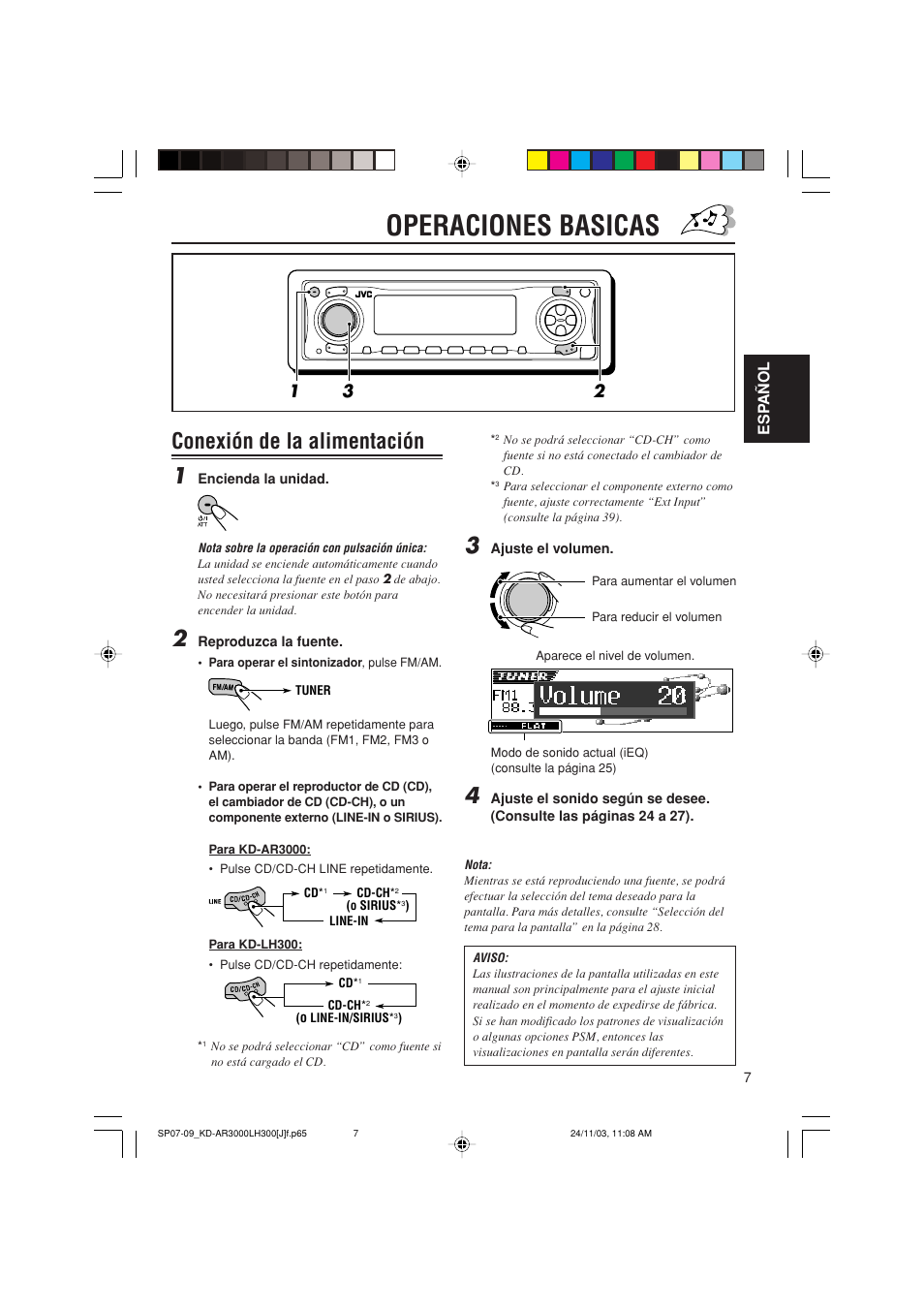 Operaciones basicas, Conexión de la alimentación 1 | JVC GET0201-001A User Manual | Page 63 / 171