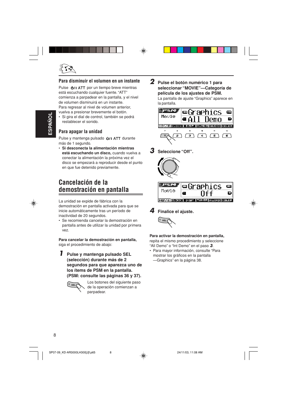 Cancelación de la demostración en pantalla | JVC GET0201-001A User Manual | Page 64 / 171