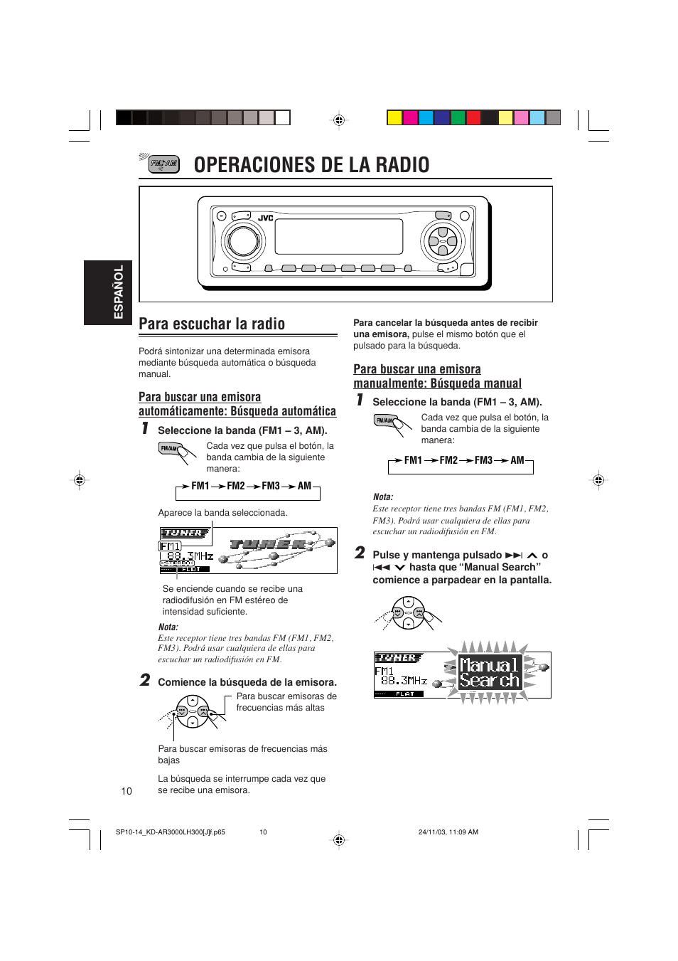 Operaciones de la radio, Para escuchar la radio | JVC GET0201-001A User Manual | Page 66 / 171