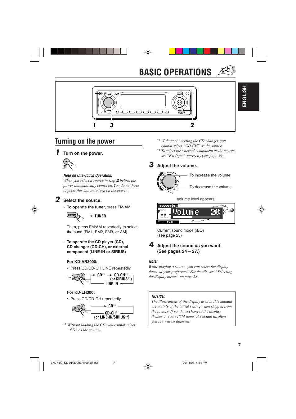 Basic operations, Turning on the power 1 | JVC GET0201-001A User Manual | Page 7 / 171