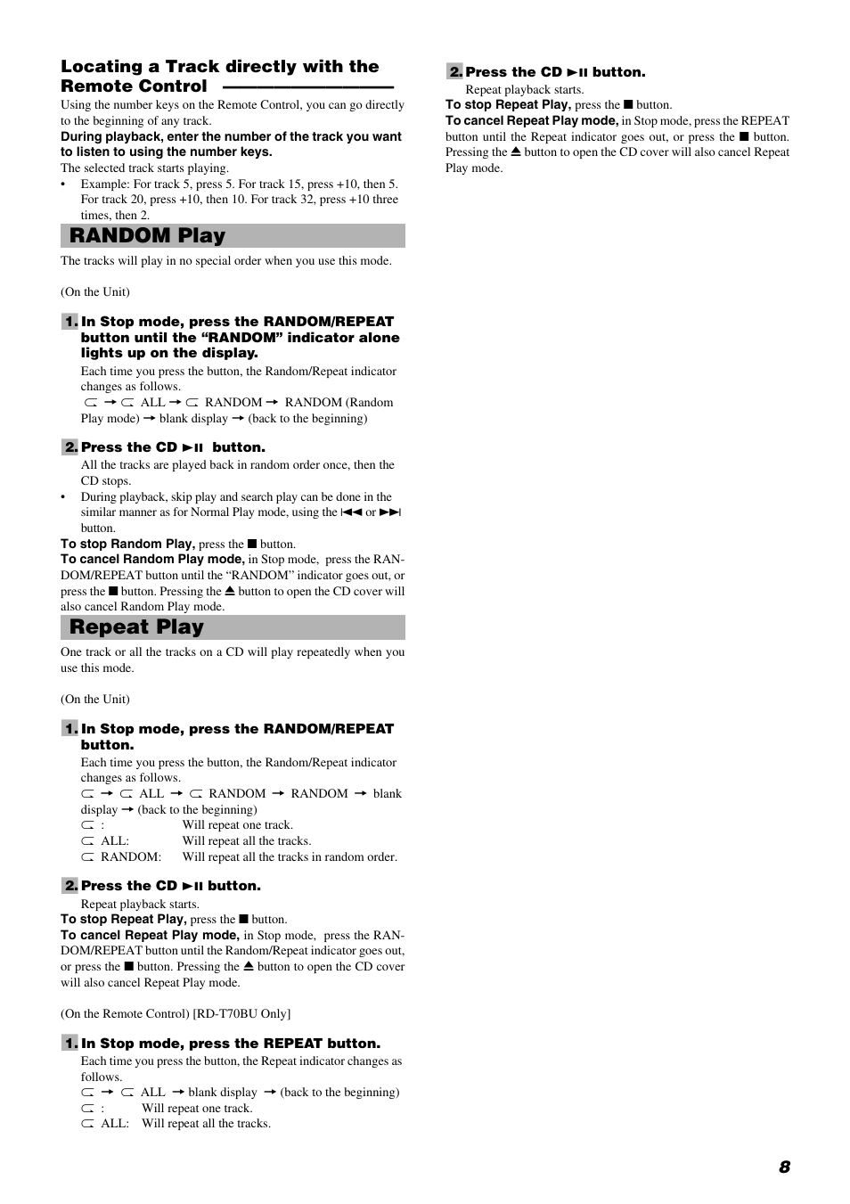 Random play repeat play | JVC RD-T70BU User Manual | Page 11 / 18