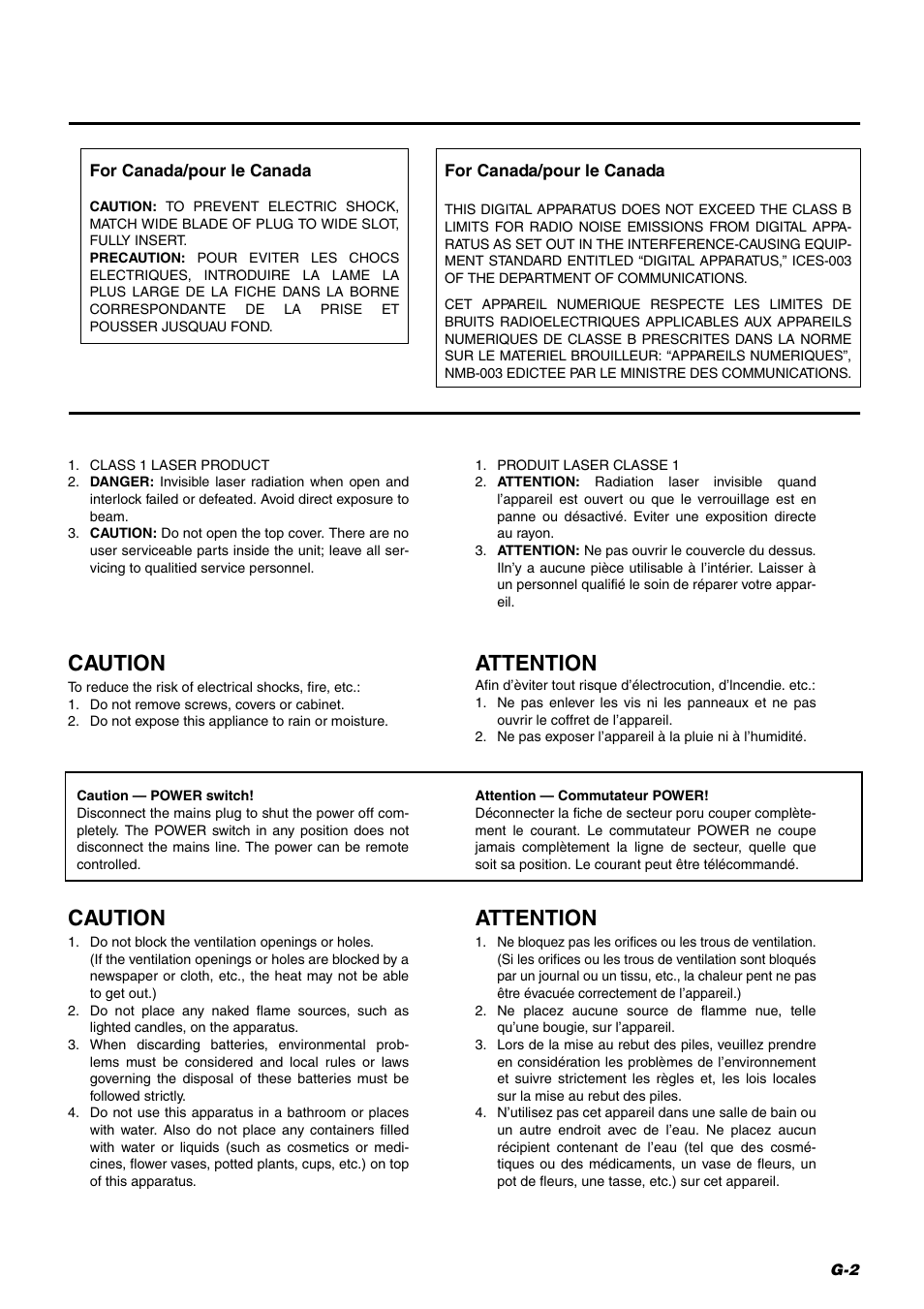 Caution, Attention | JVC RD-T70BU User Manual | Page 3 / 18
