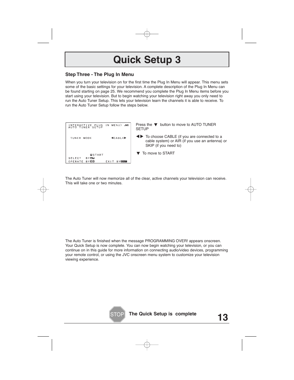 Quick setup 3 | JVC AV 32320 User Manual | Page 13 / 56