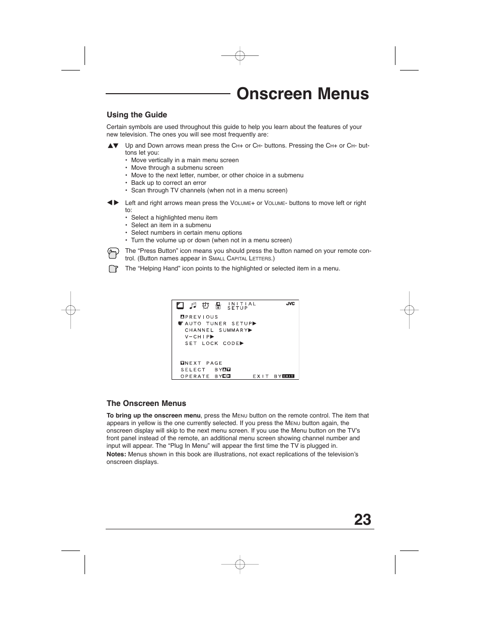 Onscreen menus | JVC AV 32320 User Manual | Page 23 / 56