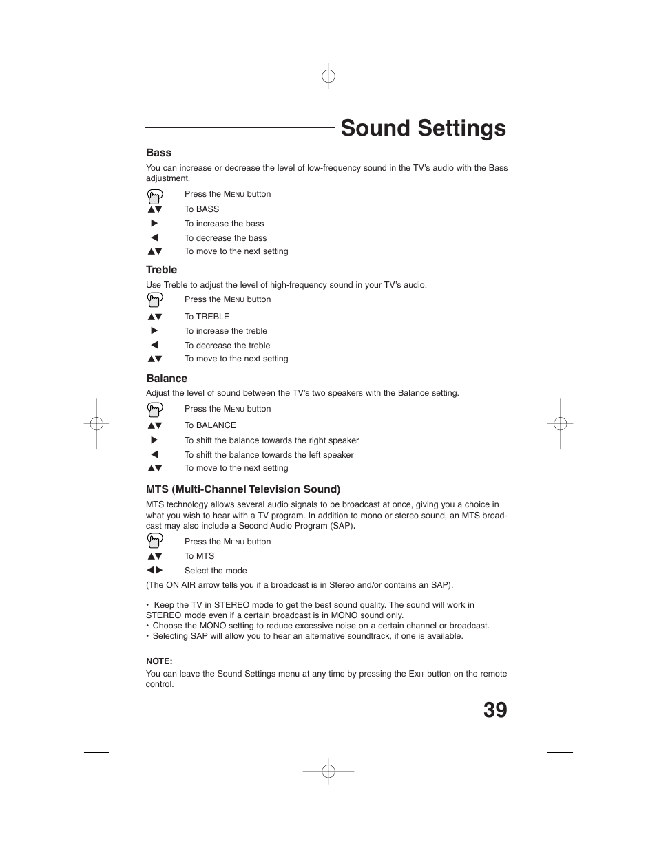 Sound settings | JVC AV 32320 User Manual | Page 39 / 56