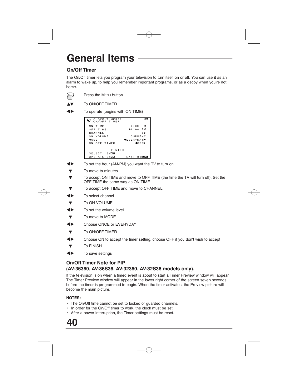General items | JVC AV 32320 User Manual | Page 40 / 56