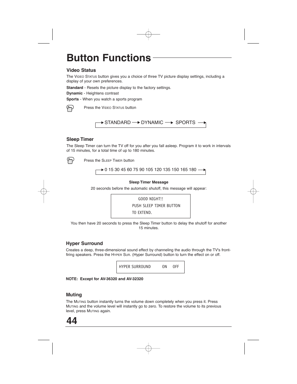 Button functions | JVC AV 32320 User Manual | Page 44 / 56