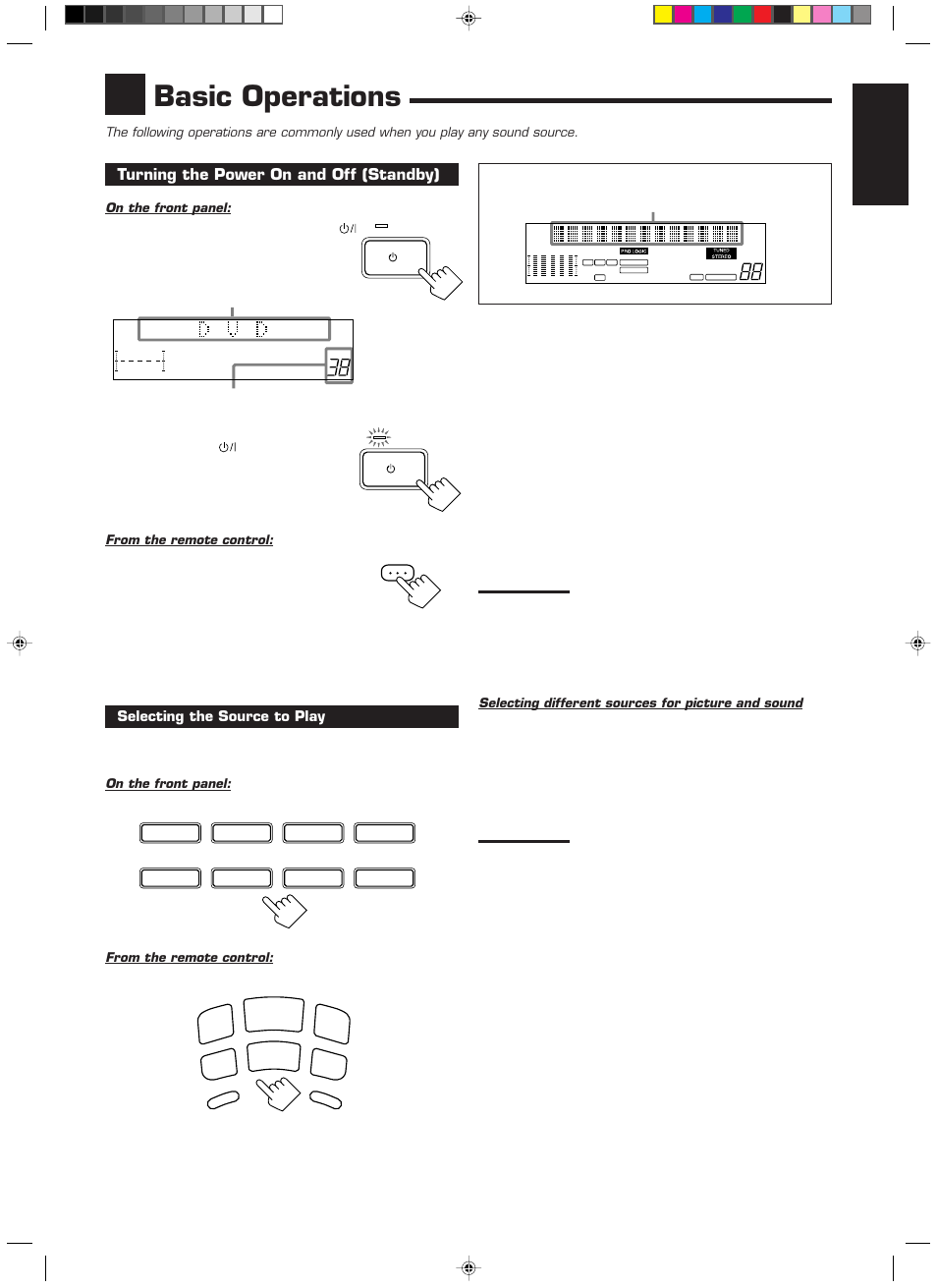 Basic operations, English, Turning the power on and off (standby) | JVC LVT0142-006A User Manual | Page 11 / 38