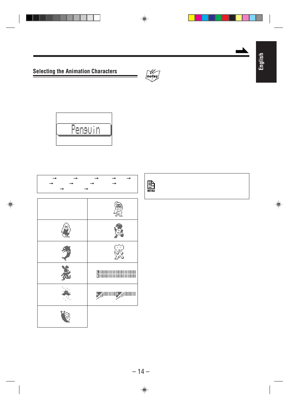 English, Selecting the animation characters | JVC CA-MXS6MD User Manual | Page 17 / 75