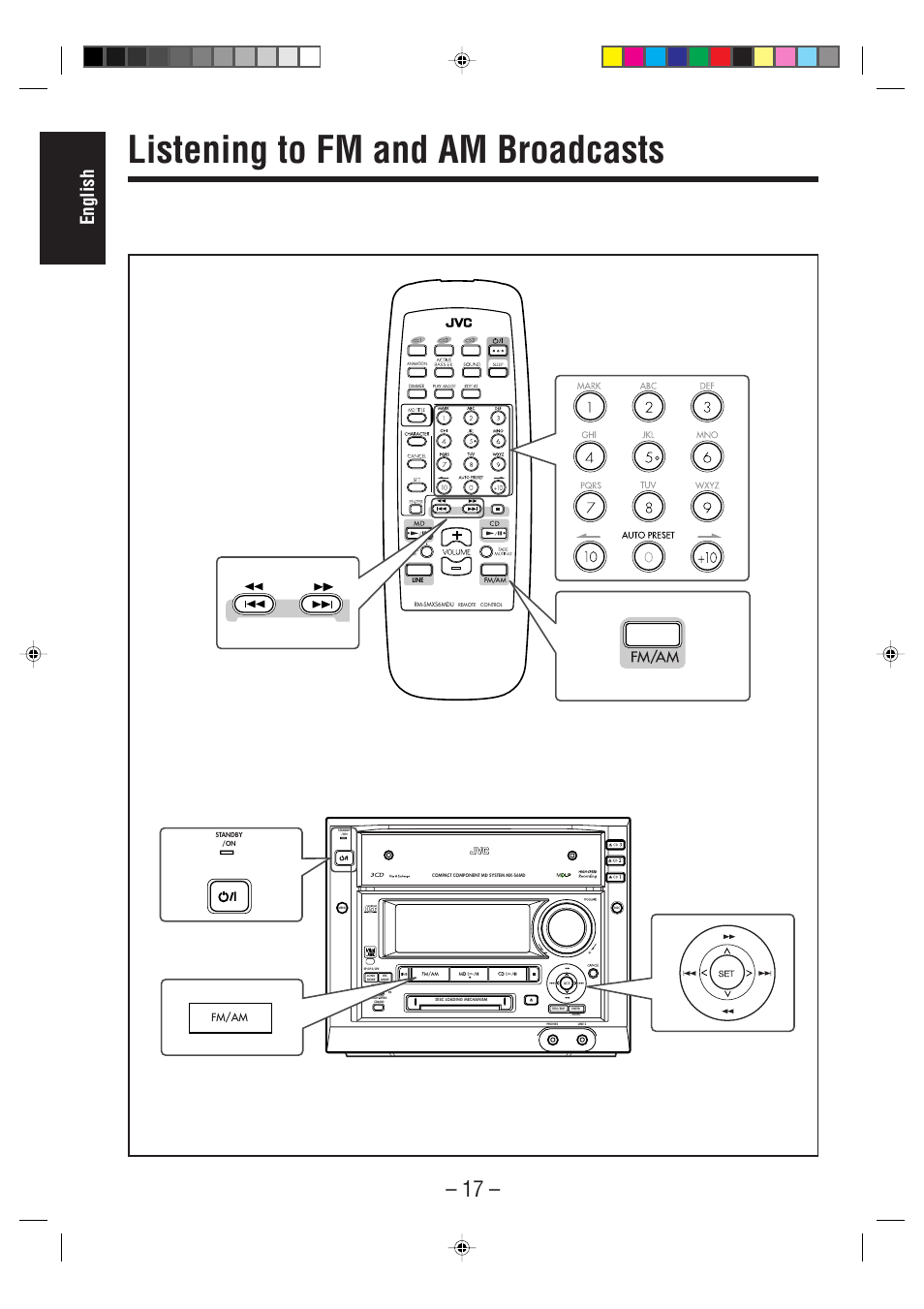 Listening to fm and am broadcasts, English | JVC CA-MXS6MD User Manual | Page 20 / 75