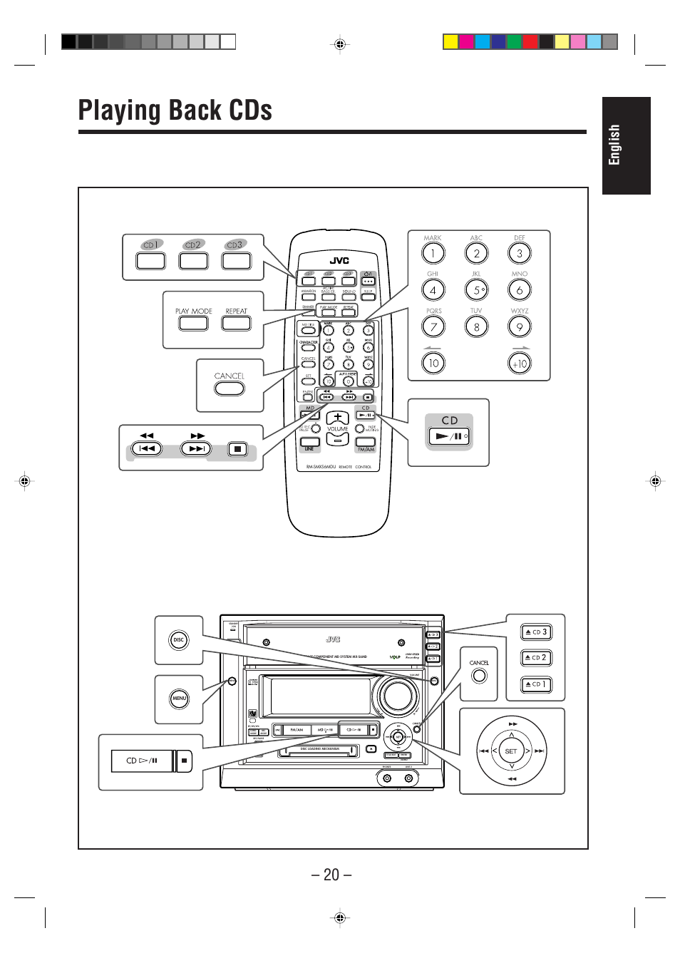 Playing back cds, English | JVC CA-MXS6MD User Manual | Page 23 / 75