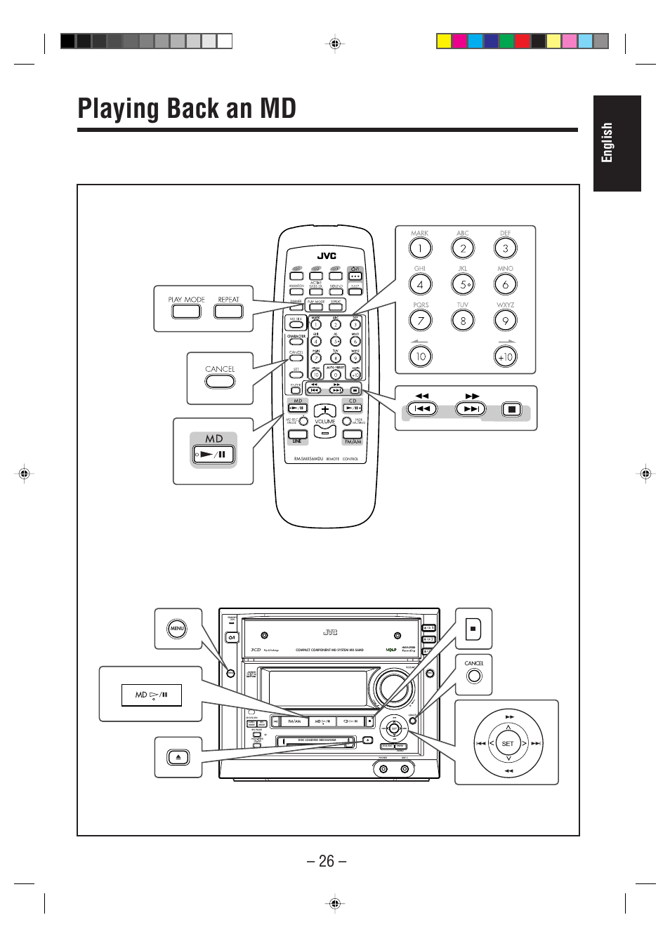 Playing back an md, English | JVC CA-MXS6MD User Manual | Page 29 / 75