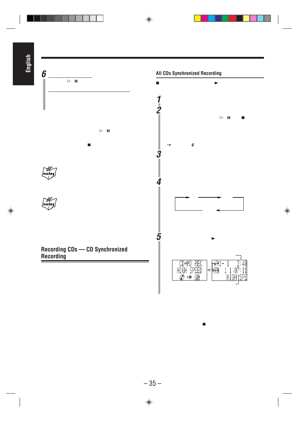 English, Recording cds — cd synchronized recording | JVC CA-MXS6MD User Manual | Page 38 / 75