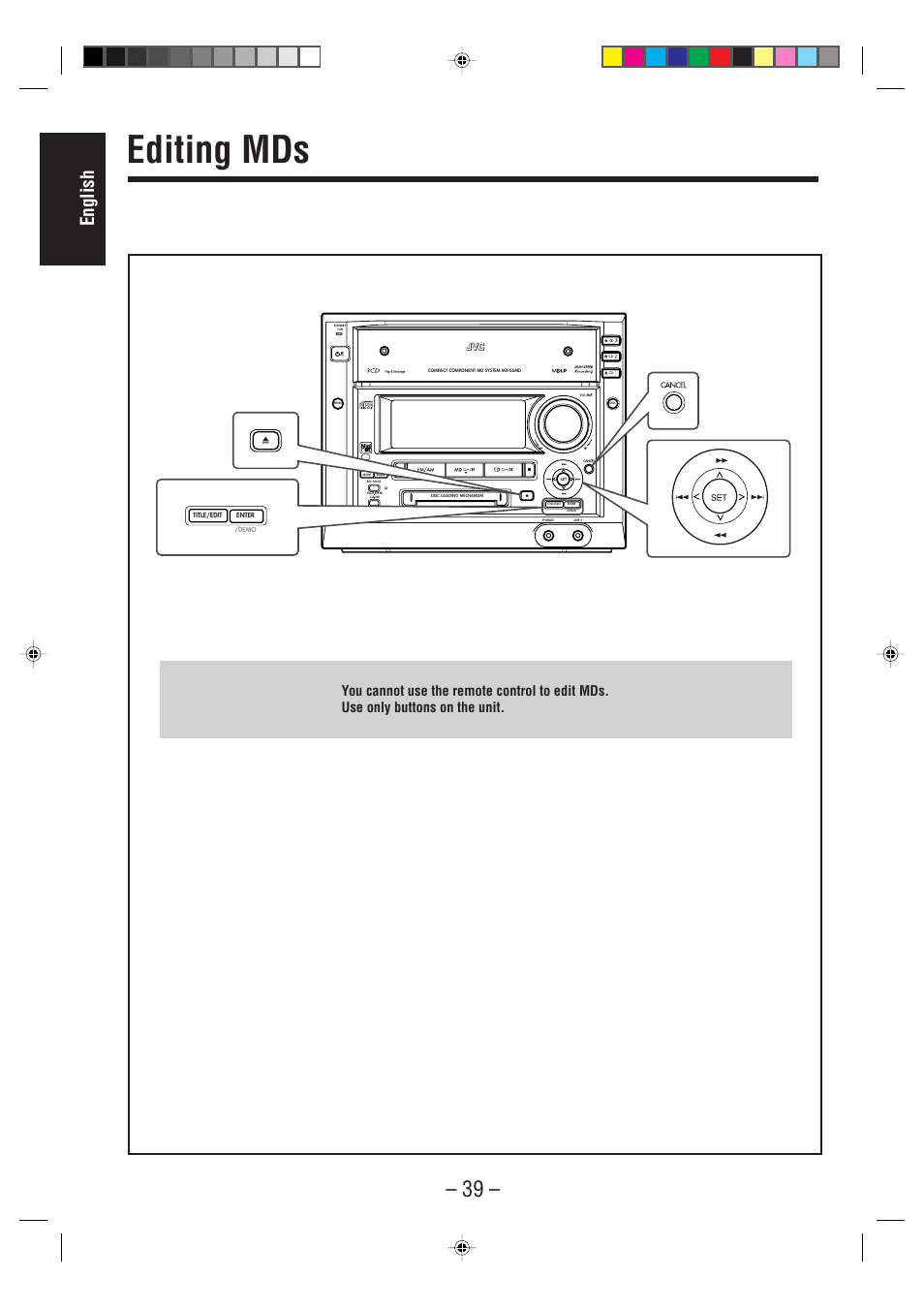 Editing mds, English | JVC CA-MXS6MD User Manual | Page 42 / 75