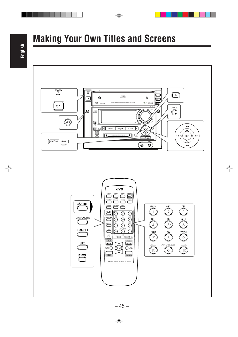 Making your own titles and screens, English | JVC CA-MXS6MD User Manual | Page 48 / 75