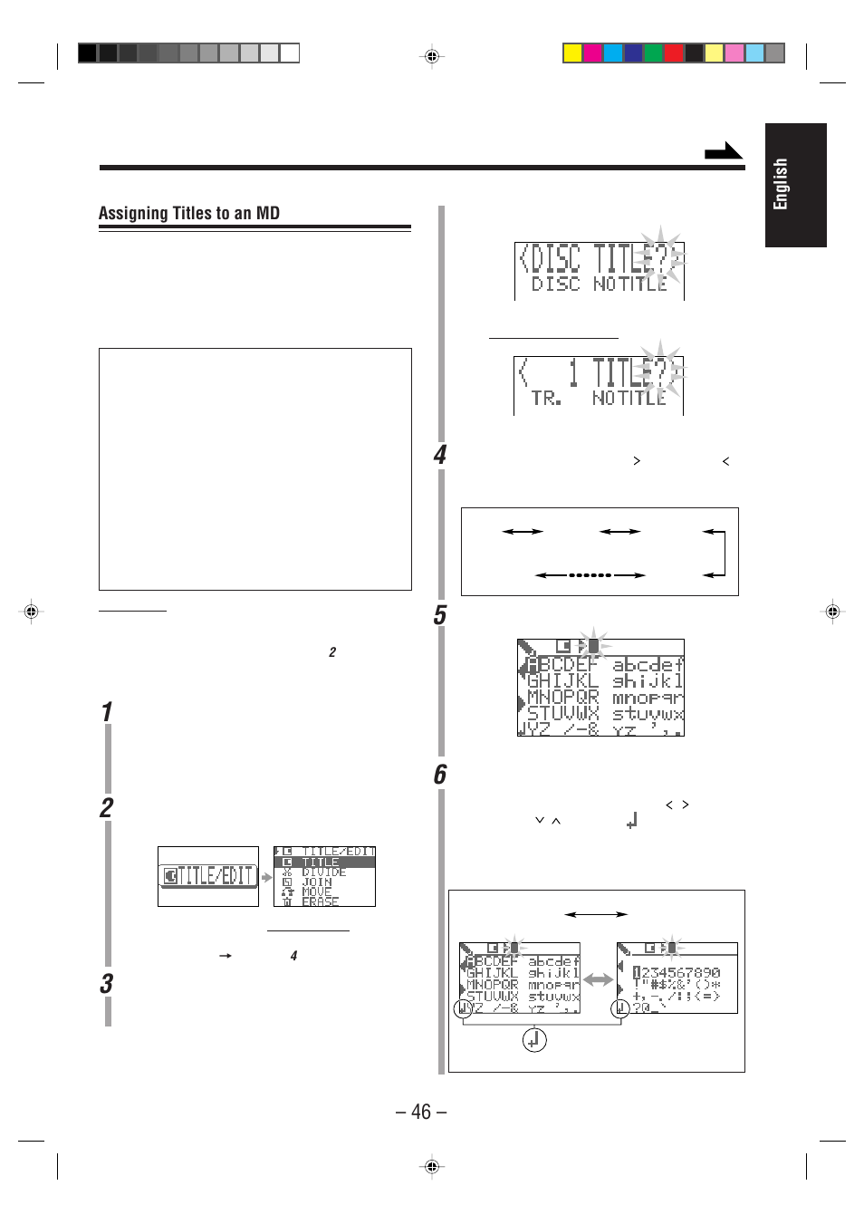 English assigning titles to an md | JVC CA-MXS6MD User Manual | Page 49 / 75