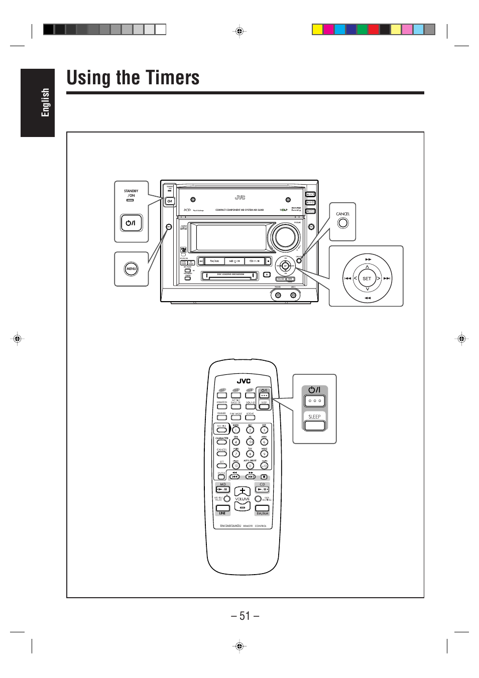 Using the timers, English | JVC CA-MXS6MD User Manual | Page 54 / 75