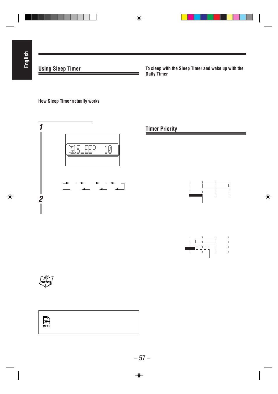 English using sleep timer, Timer priority | JVC CA-MXS6MD User Manual | Page 60 / 75