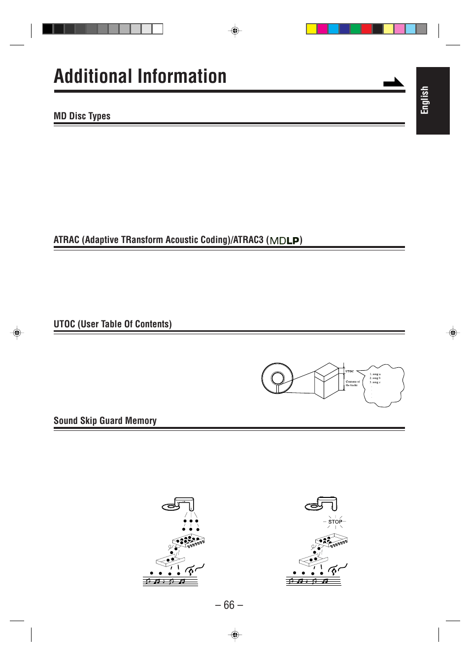 Additional information, English md disc types, Utoc (user table of contents) | JVC CA-MXS6MD User Manual | Page 69 / 75