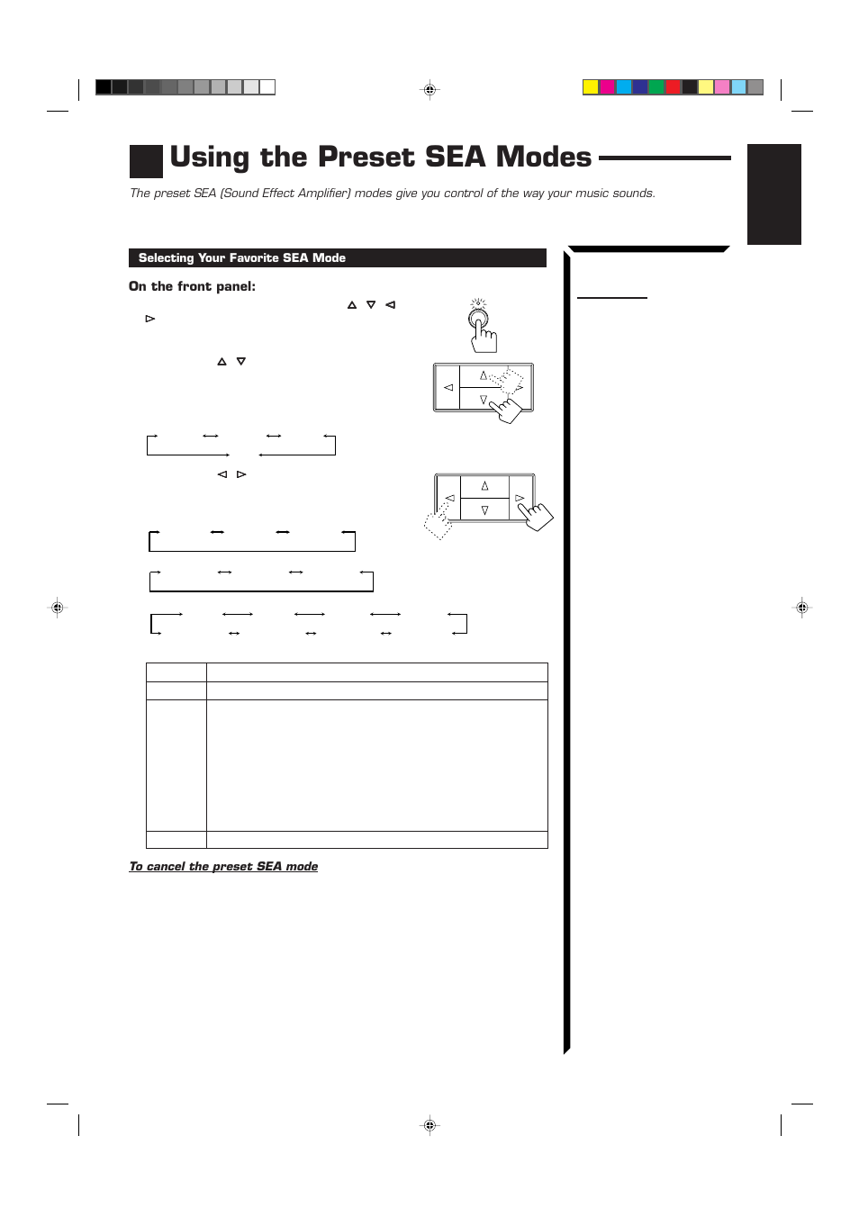 Using the preset sea modes | JVC RX-60VGD User Manual | Page 23 / 50