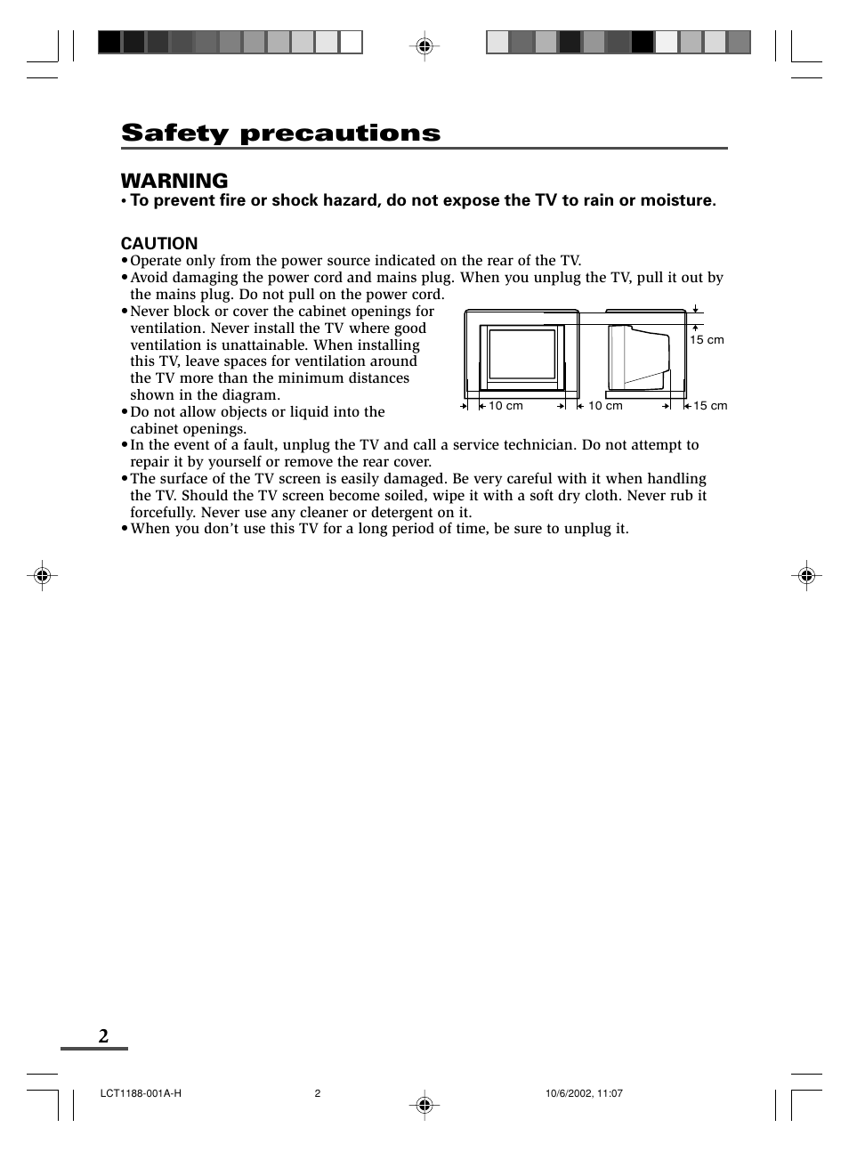 Safety precautions, Warning | JVC AV-14FMT3 User Manual | Page 22 / 64