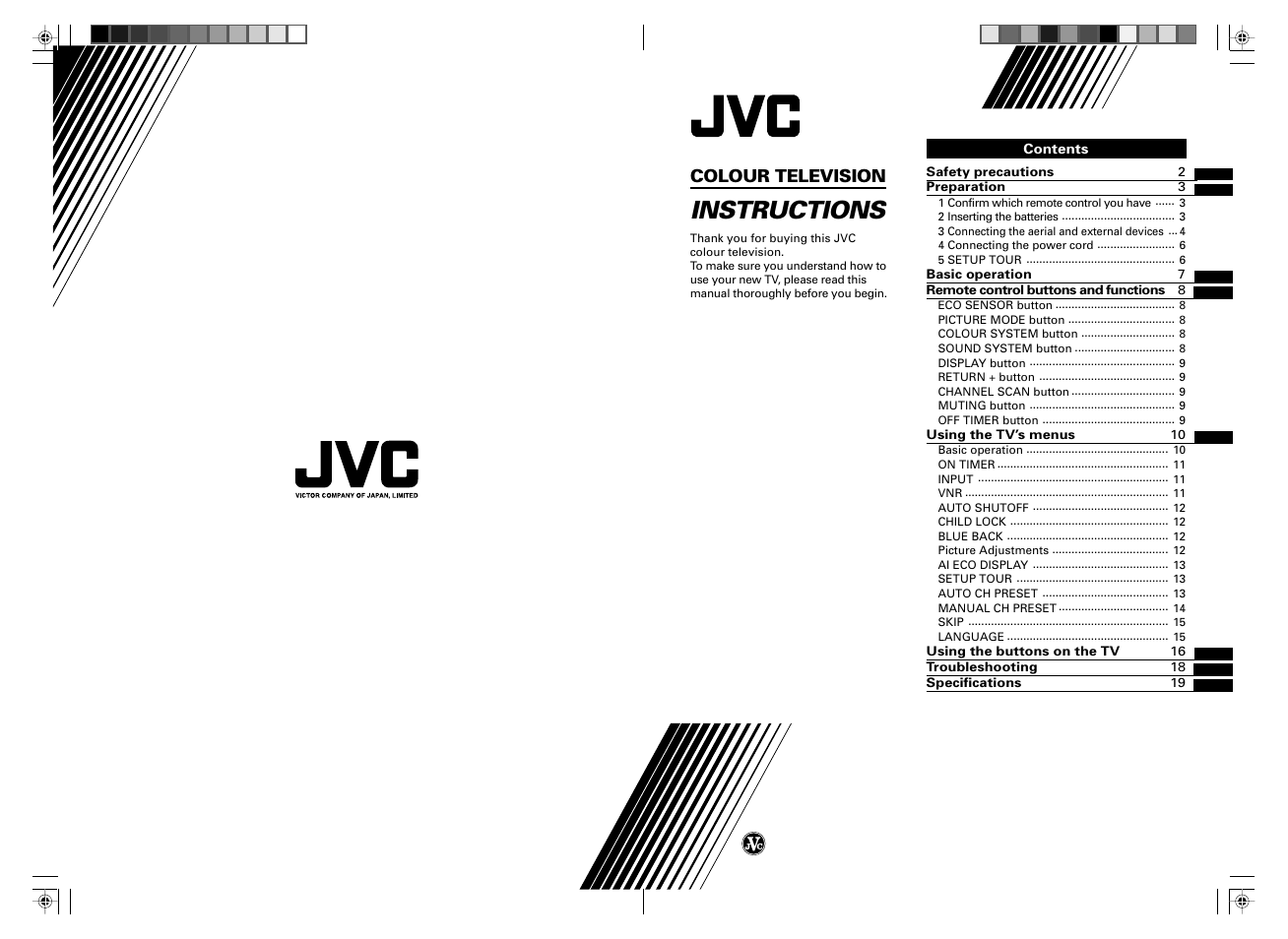 Instructions, Colour television | JVC AV-14FMT3 User Manual | Page 64 / 64