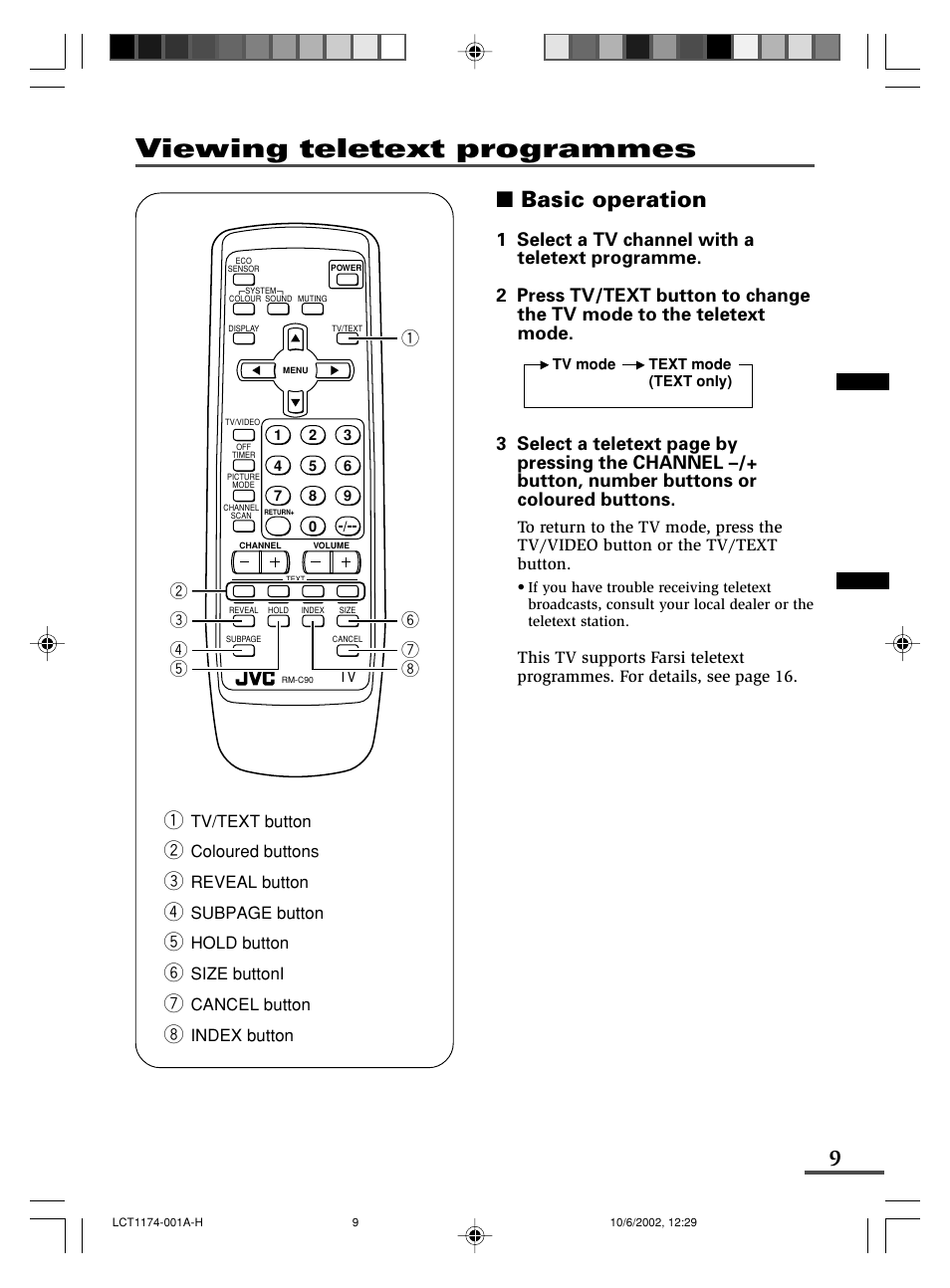 Viewing teletext programmes, Basic operation | JVC AV-14FMT3 User Manual | Page 9 / 64