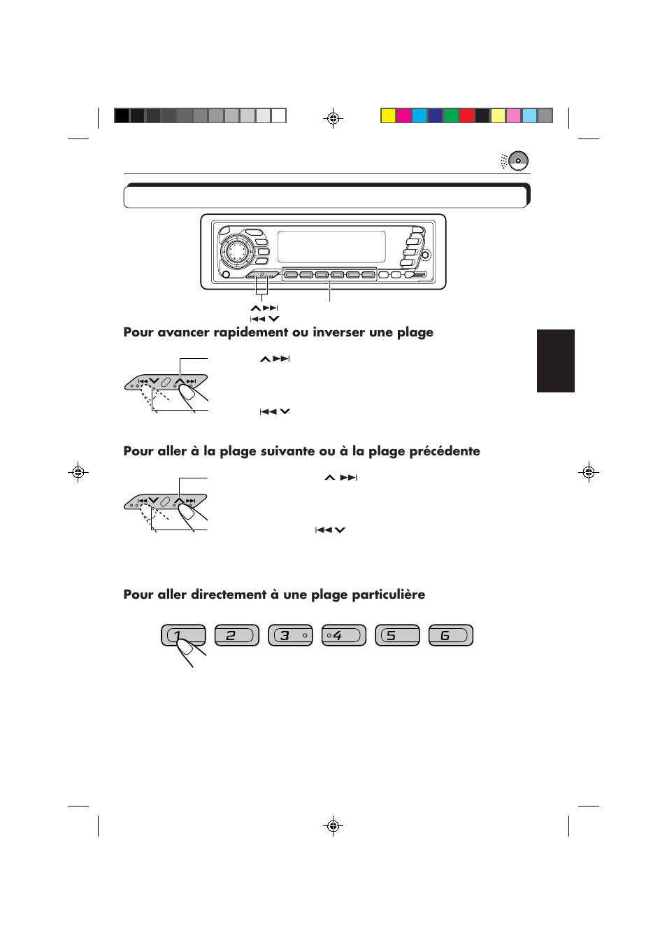 Pour avancer rapidement ou inverser une plage, Pour aller directement à une plage particulière | JVC KD-SX959R User Manual | Page 115 / 194