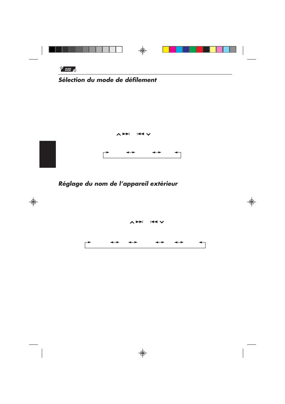 Sélection du mode de défilement, Réglage du nom de l’appareil extérieur | JVC KD-SX959R User Manual | Page 130 / 194