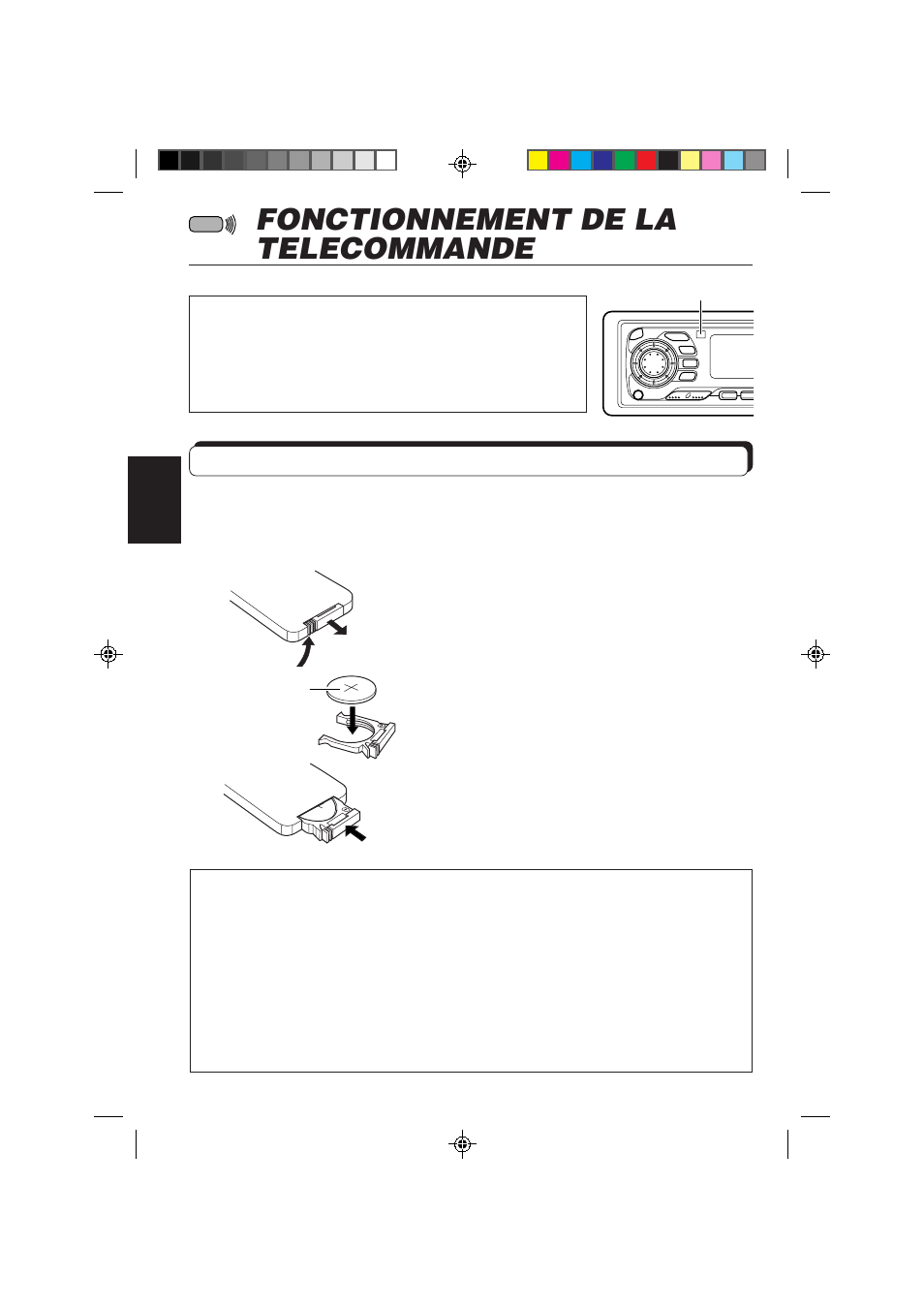 Fonctionnement de la telecommande, Mise en place des piles | JVC KD-SX959R User Manual | Page 132 / 194