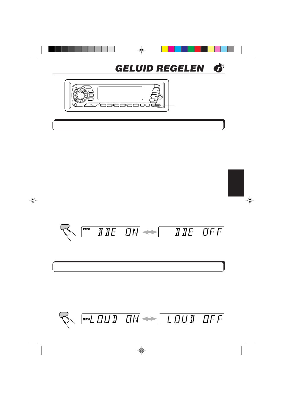 Geluid regelen, De functie bbe in- en uitschakelen, De functie voor de luidsterkte in- en uitschakelen | JVC KD-SX959R User Manual | Page 167 / 194