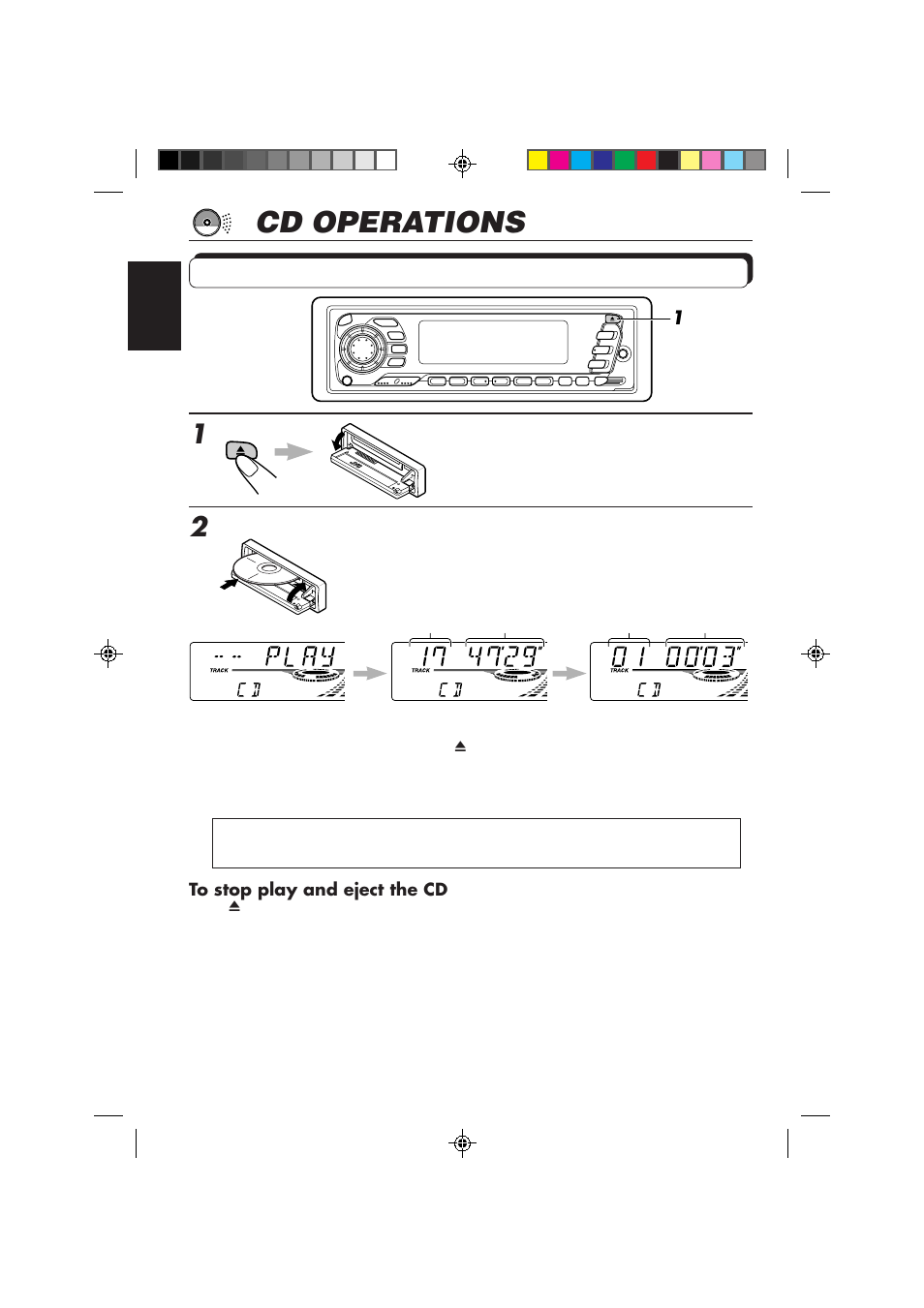 Cd operations, Playing a cd, Open the control panel | Insert a disc into the loading slot, Close the control panel by hand | JVC KD-SX959R User Manual | Page 18 / 194