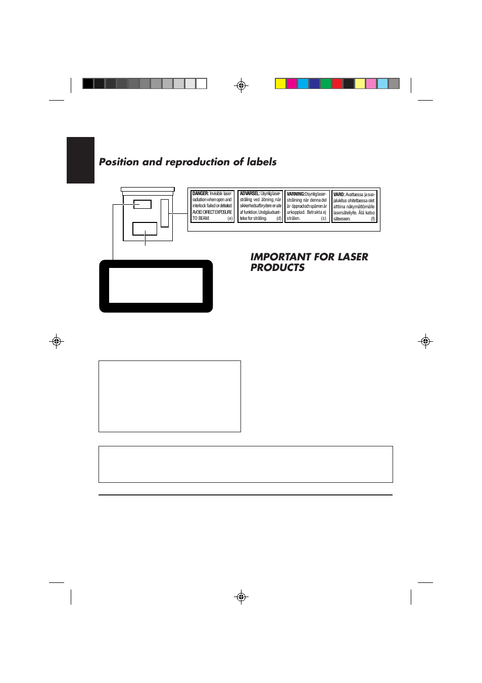 Position and reproduction of labels, Important for laser products | JVC KD-SX959R User Manual | Page 2 / 194