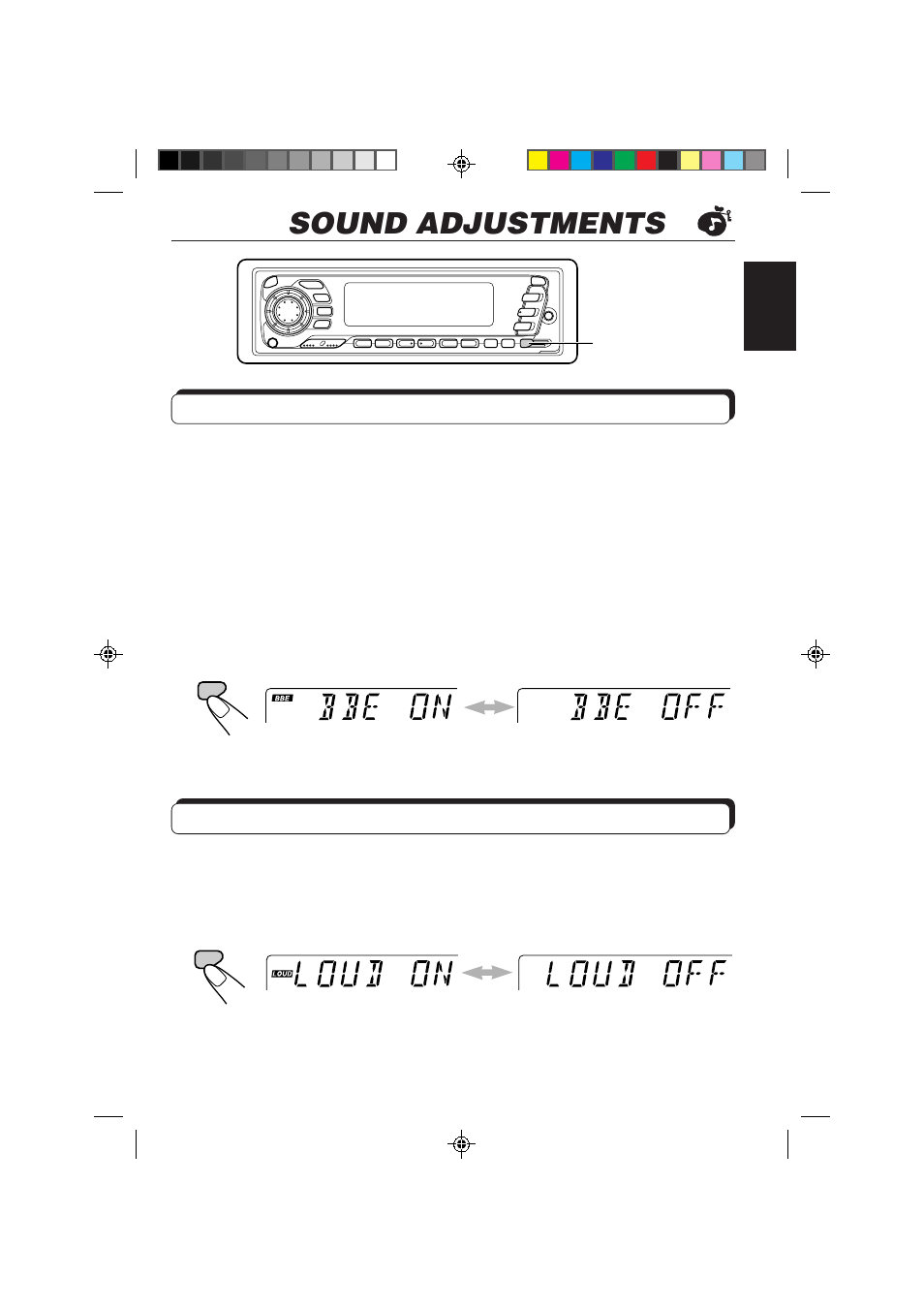 Sound adjustments, Turning on/off the bbe function, Turning on/off the loudness function | JVC KD-SX959R User Manual | Page 23 / 194