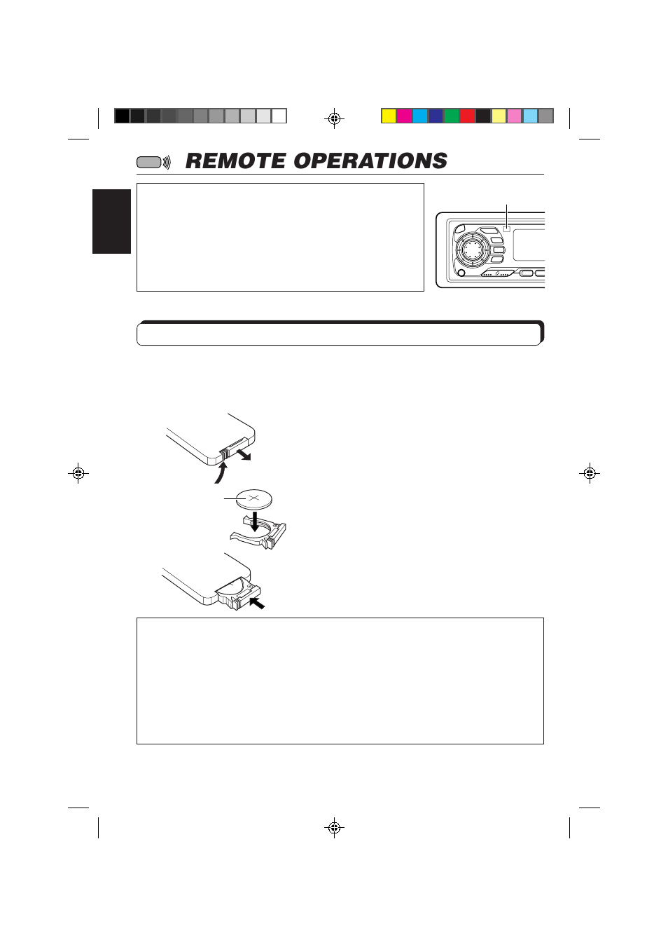 Remote operations, Installing the batteries | JVC KD-SX959R User Manual | Page 36 / 194