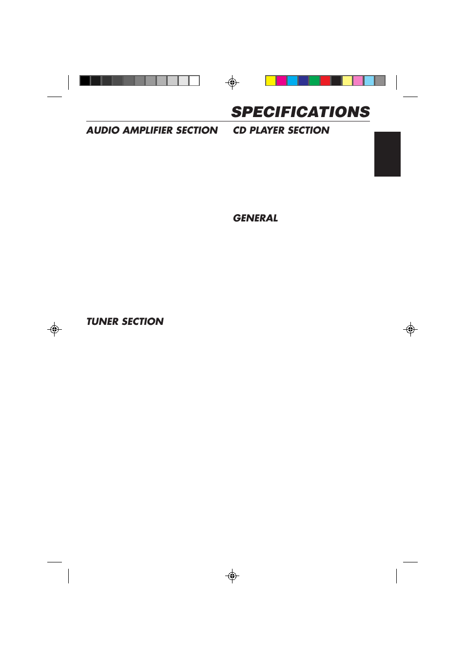 Specifications, General | JVC KD-SX959R User Manual | Page 49 / 194